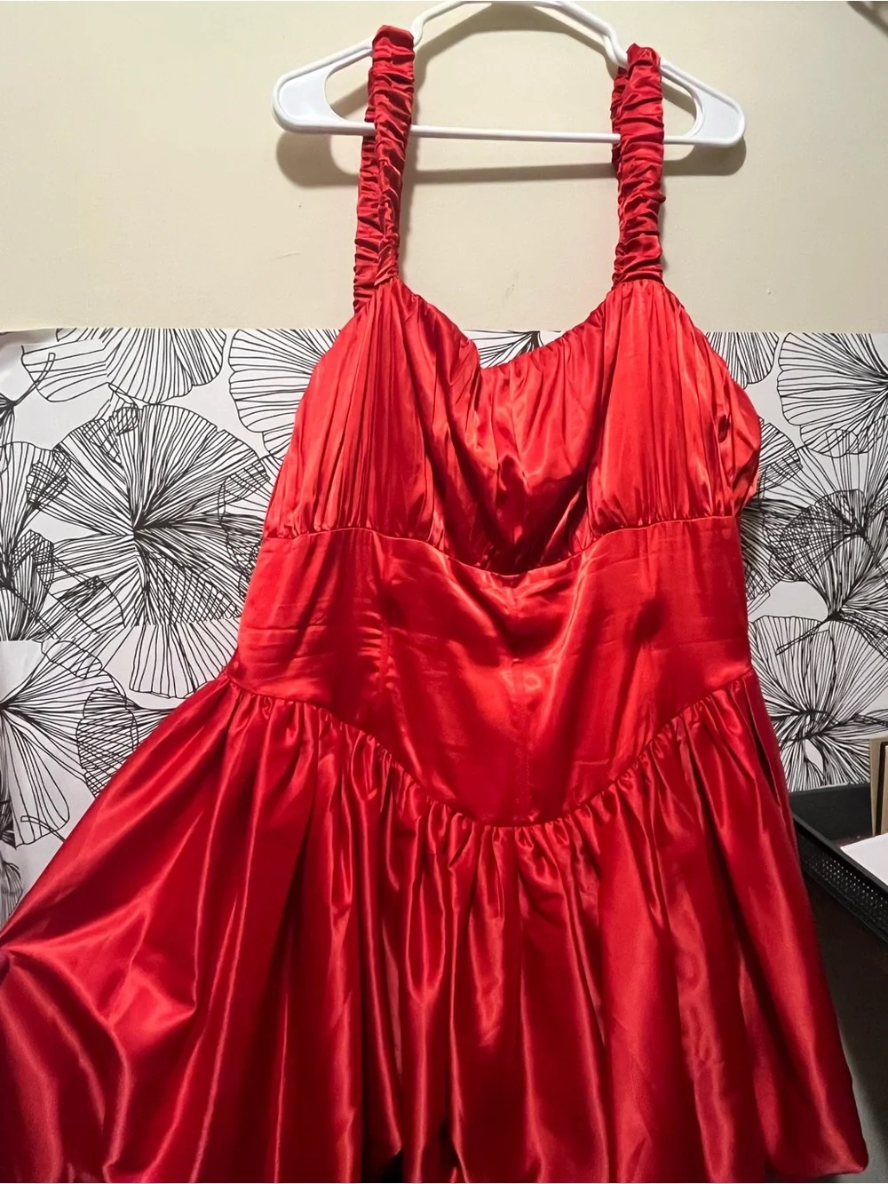 Red Satin bubble hem mini dress - women dresses